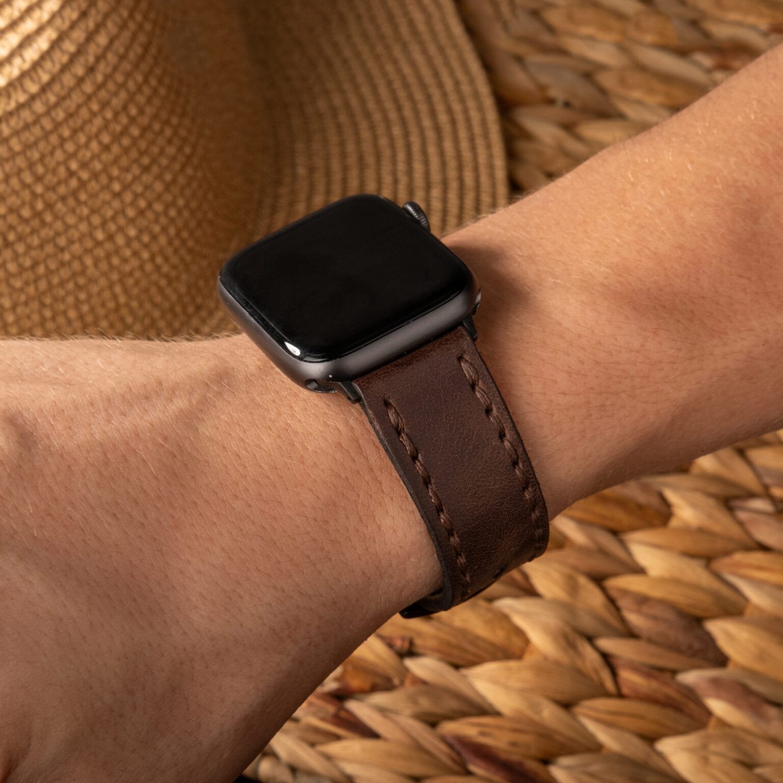 Çift Katlı Deri Apple Watch Kayışı - Acı Kahve - Görsel 2